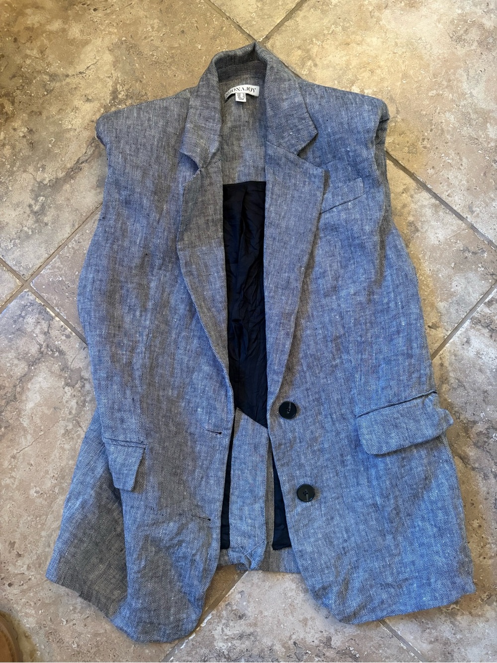 Linen Blend Grey Blazer Vest